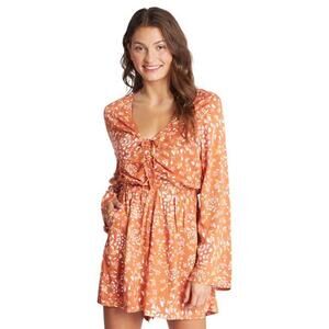NWT ROXY Spirit Awakes Long Sleeve Romper orange pink floral pockets Small‎ S